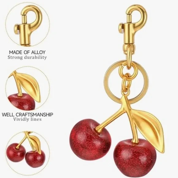 Sparkly cherry bag charm - Picture 2 of 4